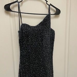 Black beaded evening gown